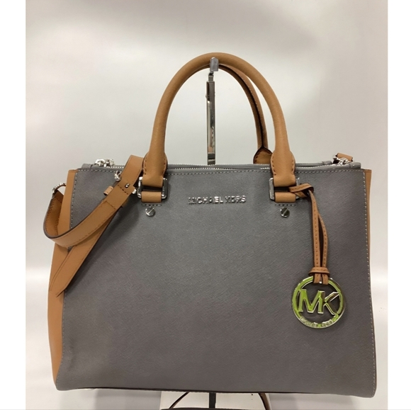 Michael Kors Gray and Tan Sutton Satchel - Picture 1 of 6